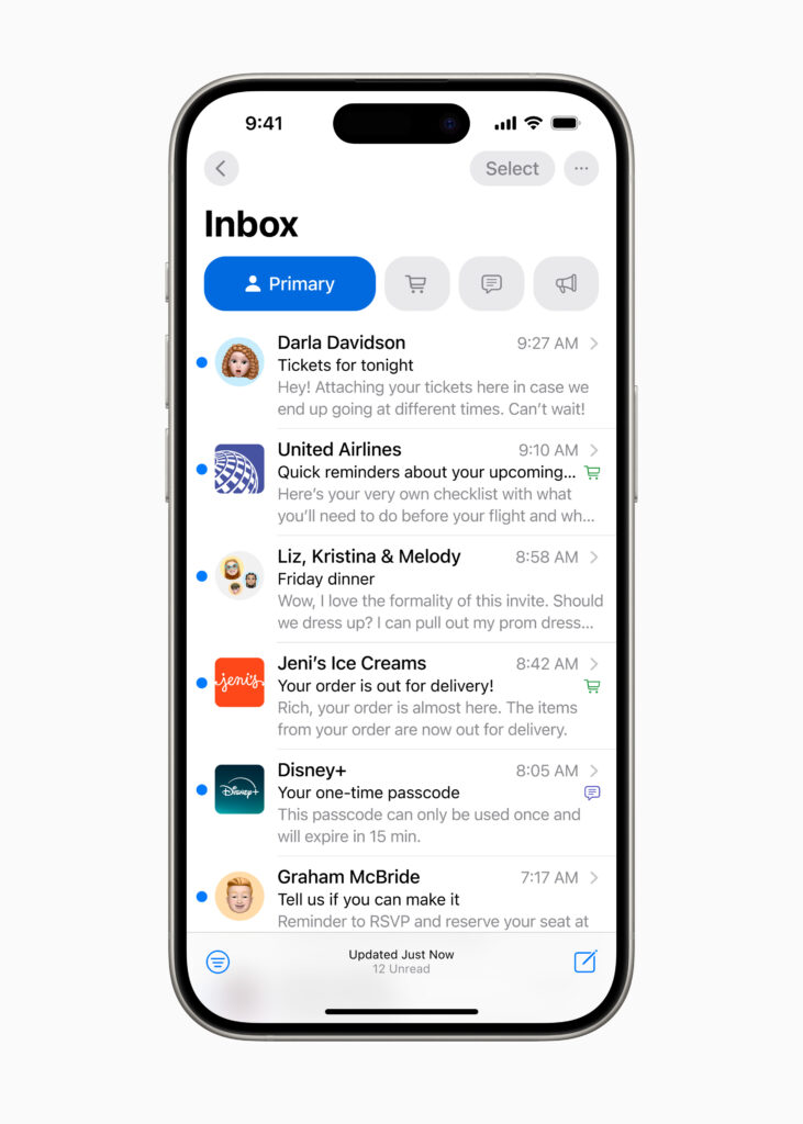 Apple WWDC24 iOS 18 Mail categorization 240610